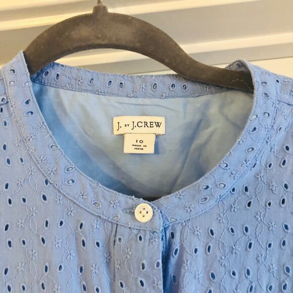 J. By J.Crew Floral Eyelet Shirt Dress Button Front Size 10 Blue 100% Cotton - Picture 5 of 16